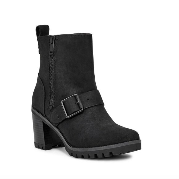 UGG Australia Fern Moto Boots Black Nubuck Leather Waterproof in Women's Size 10